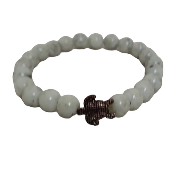Howlite Natural Stone Turtle Stretch Bracelet - Picture 1 of 2